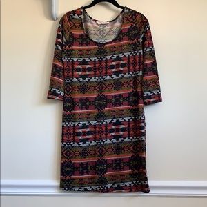 Pink rose Aztec print dress